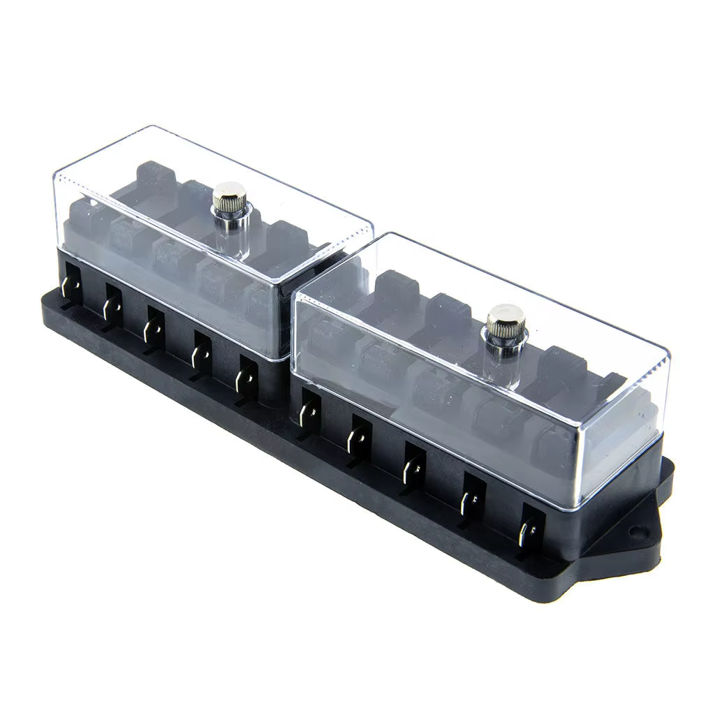 Universal Fuse Holder Blade Type Fuse Box 10 Way ATO ATC Type Brass Connector Transparent Screwed Cover Fuse Box